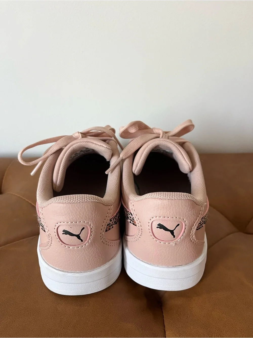 Puma Girls Blush Pink Sneakers with Leopard-Print Stripe